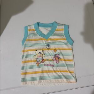 Retro VTG paper tag Striped Kids Tank Top with Bear Design